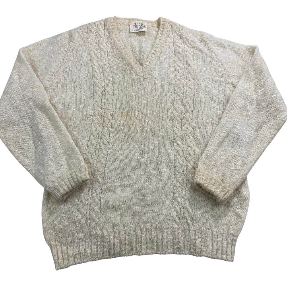 VTG Shetland Knit Sweater, Wool Cotton Blend, Mens Size M, Made in Scotland